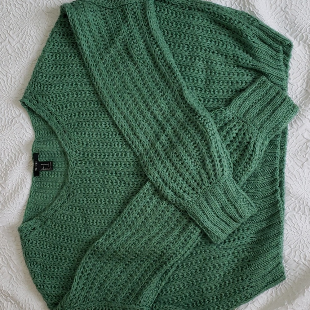 Forever 21 Womens Mint Green Long Sleeve Loose Cable Knit Soft Sweater Sz M - Picture 10 of 16